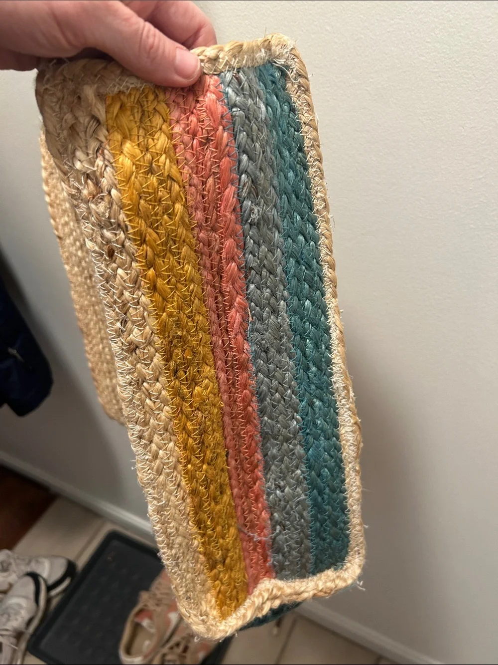 Oniell Strippped Multicolor Straw Tote Bag - Cream, Yellow, Pink, Teal